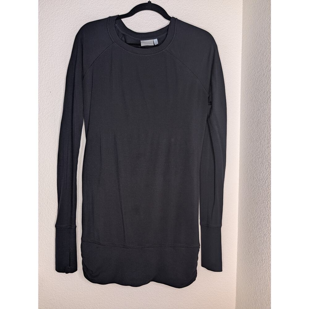 Athleta Soft Long Sleeved Black Midi Dress Thumbholes XS Athleisure Active *READ